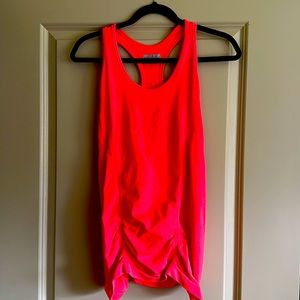 Athleta tank, ruched sides. Orange-red color. Large.